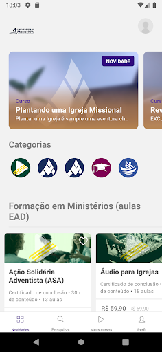 Android application Universidade Missionow screenshort