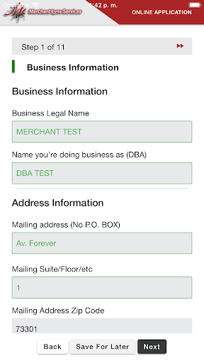 Merchant Lynx eApplication Screen 2