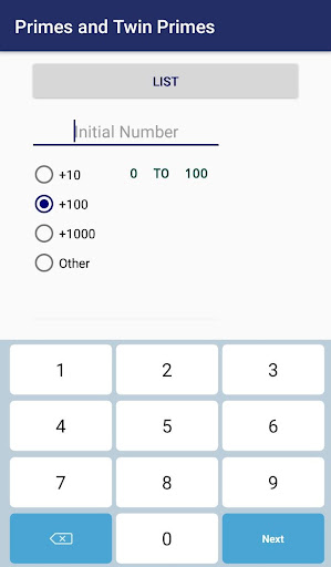 Android application Primes and Twin Primes screenshort
