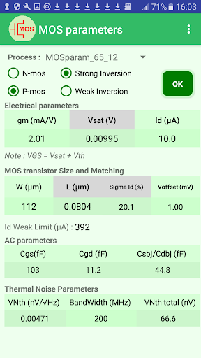 MOS calculator Screen 2