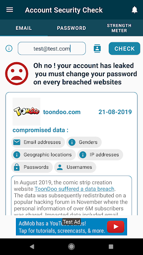 Android application Have I been Pwned ? screenshort