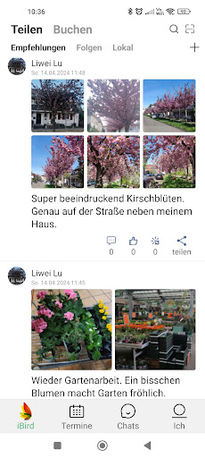 Android application iBird Buchung +Termin + Chat screenshort