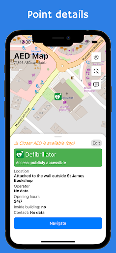 Android application AED map - defibrillators screenshort