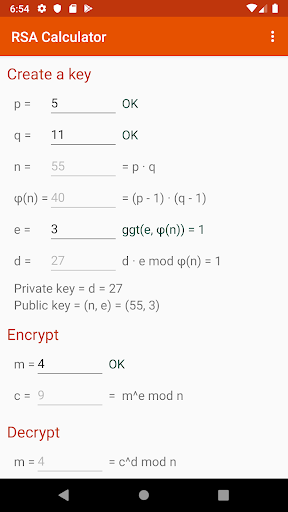Android application RSA Calculator screenshort