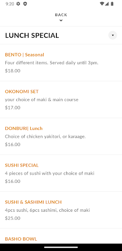 Basho Japanese Brasserie Screen 3