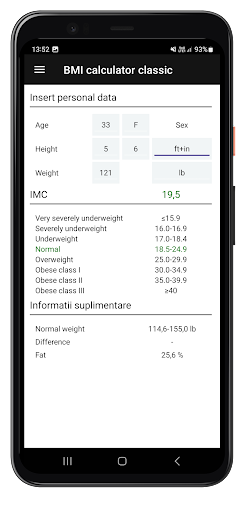 BMI calculator classic Screen 3