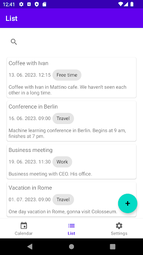 Activity Planner Screen 2