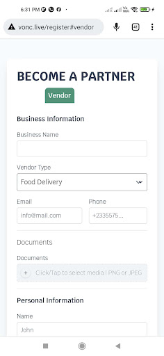 Android application V OnC vendor screenshort
