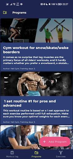 Yeti Gym Workout Log Screen 2