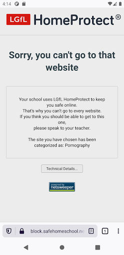 LGfL HomeProtect Browser Screen 2