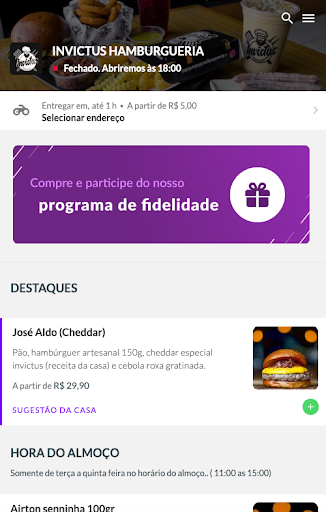 Android application INVICTUS HAMBURGUERIA screenshort