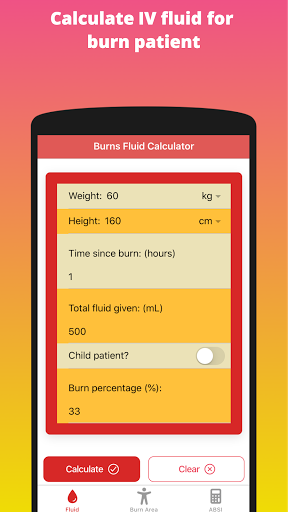 Android application Burns Fluid Calculator screenshort