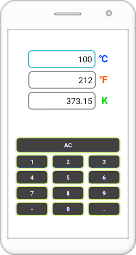 Android application Celsius Fahrenheit Kelvin screenshort