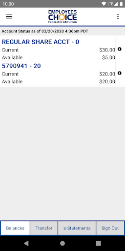 Employees Choice FCU Mobile Screen 2