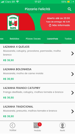 Android application Pizzaria Felicita screenshort