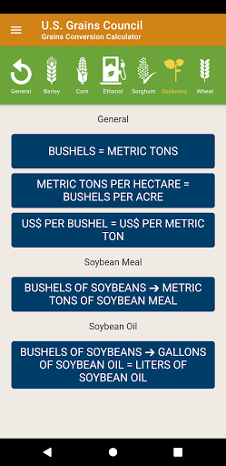 USGC Grains Calculator Screen 2