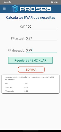CalculadoraKVAR Screen 2