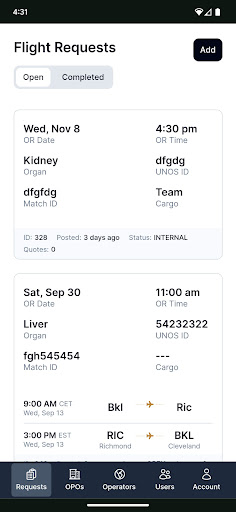 Android application OrganFlights.com screenshort