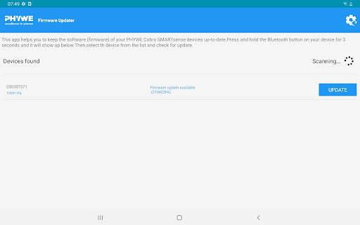 PHYWE Firmware Updater Screen 2