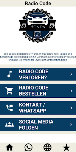 Android application Radio Code for Honda screenshort