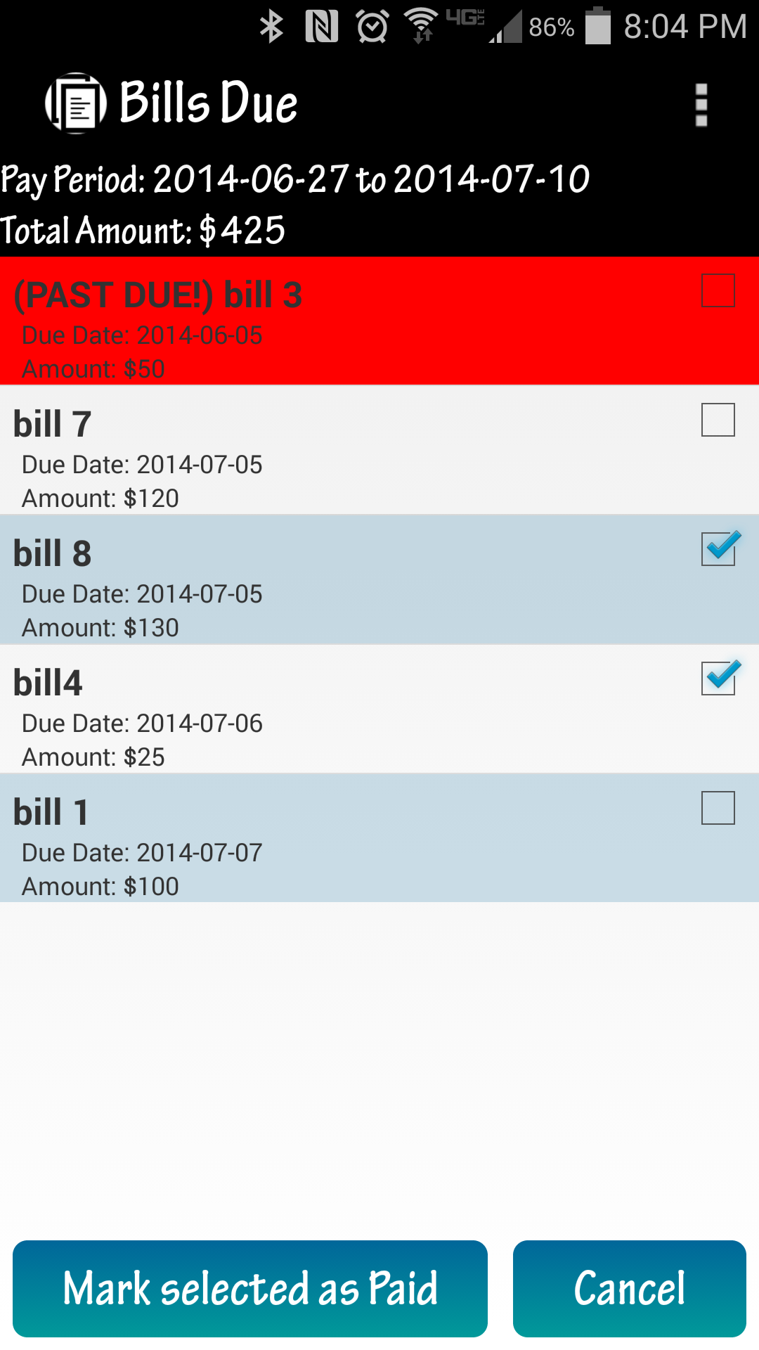 Android application EZ Bill Tracker screenshort