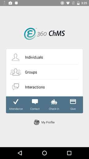 Android application e360 ChMS screenshort