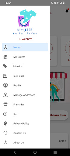 Vastram Care - Online Laundry Screen 3