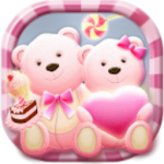 Cute Bear love  honey with Pink hearts DIY Theme Apk