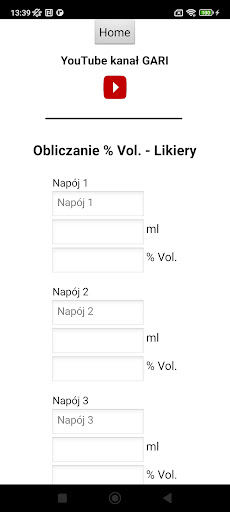 Obliczanie zawartości alkoholu Screen 2