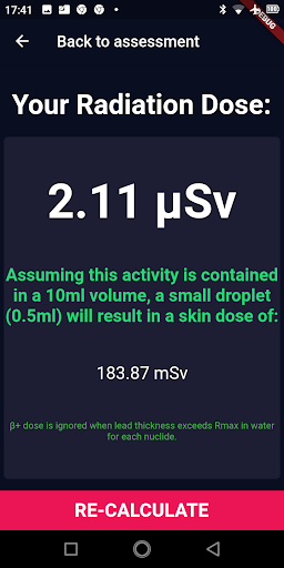 PET Radiation Dose Calculator Screen 2