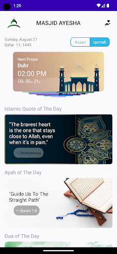 Android application Masjid Ayesha Prayer App screenshort