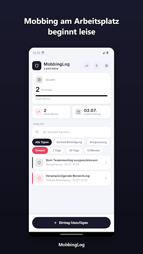 MobbingLog: Mobbing Tagebuch screenshot 1
