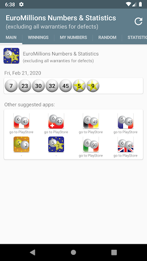 Android application Lottery Statistics Europe screenshort