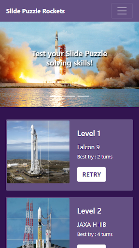 Android application Slide Puzzle Rockets screenshort