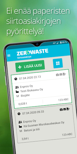 ZeroWaste Siirtoasiakirja Screen 2