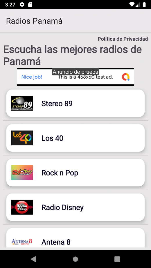 Android application Radios de Panamá screenshot