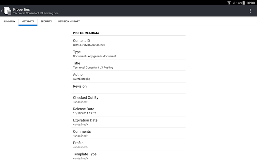 Screenshot of Oracle WebCenter Content