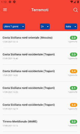 Android application Earthquakes screenshort