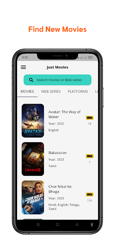 Android application Just Movies - Find New Movies screenshort