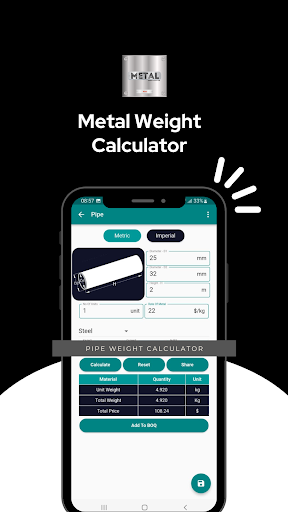 Metal weight calculator PRO Screen 2