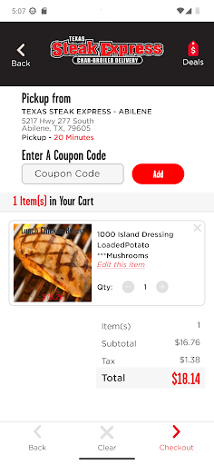 Screenshot of Texas Steak Express