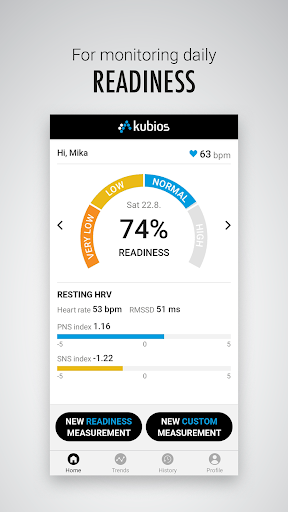 Android application Kubios HRV screenshort
