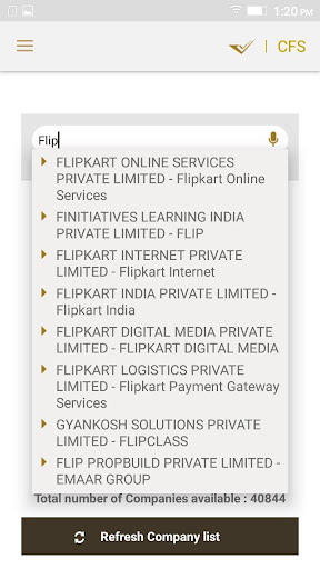 Android application Indian Private Co. Financials screenshort