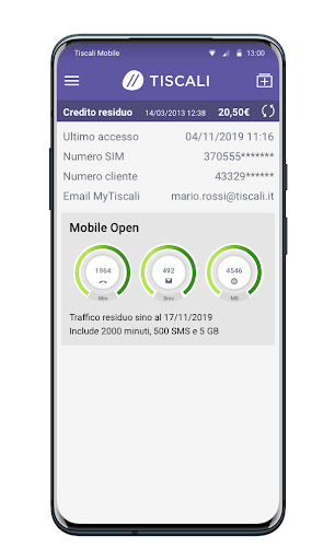 Android application MyTiscali screenshort