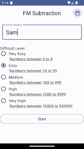 Android application Fast Math Subtraction screenshort