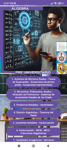 Android application Álgebra Preuniversitario screenshort