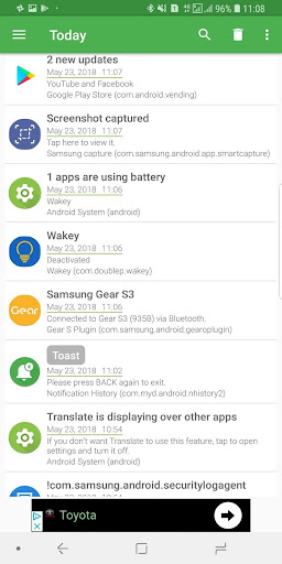 Android application Notification History screenshort