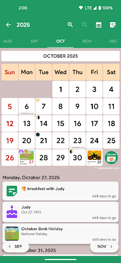 Android application Ireland Calendar screenshort