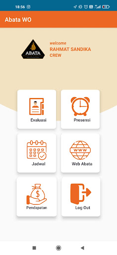 Android application Absensi Crew Abata WO screenshort