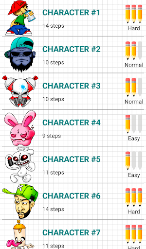 Android application How to Draw Graffiti Character screenshort